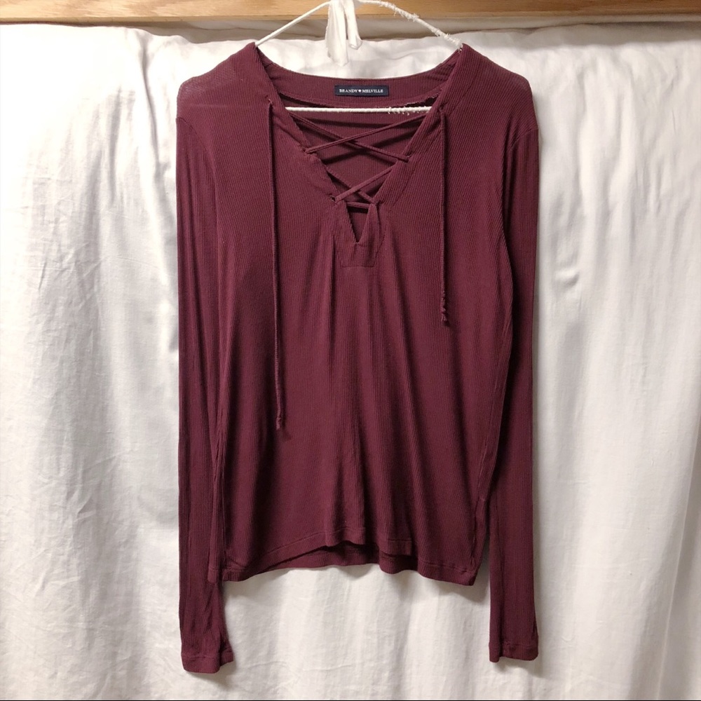 NWOT Burgundy Josephine Lace Up Top - Picture 1 of 3